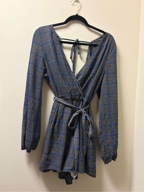 Trixxi Black/White Houndstooth + Blue Plaid Long Sleeved Romper Women’s XL